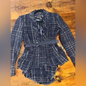 Nanette Lepore Maddalena TweedBlue Blazer Belted Mermaid Size 4